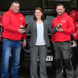 Brad Shutlar from Alpha Building Services, Buildbase Managing Director Kate Tinsley and Paul Whitehead from Alpha Building Services