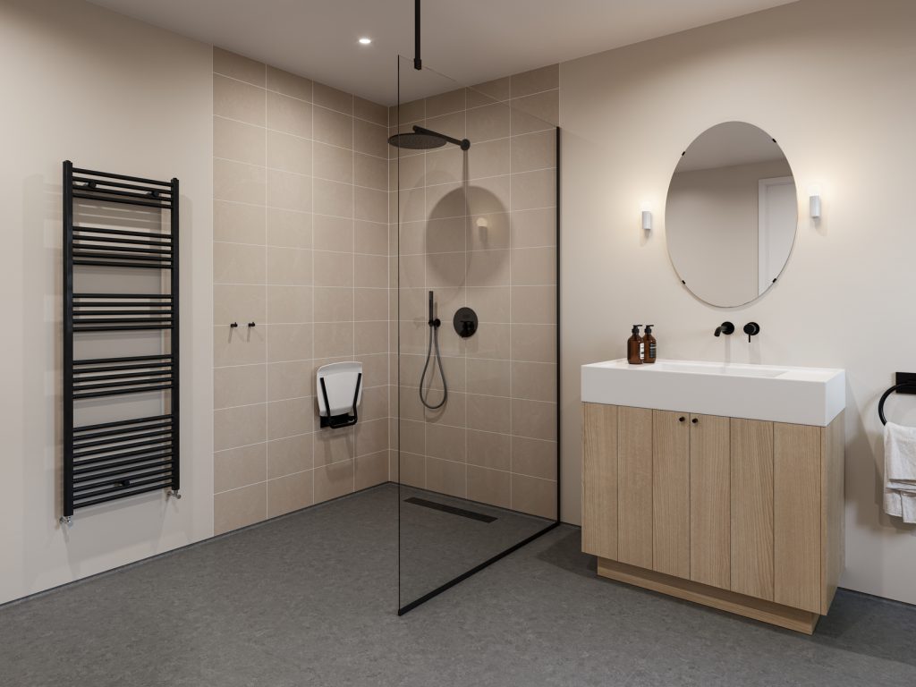 New Altro walls offer extended design range and colours 2 Care home Altro Walls ShowerKits Whiterock Satins SPACE0143